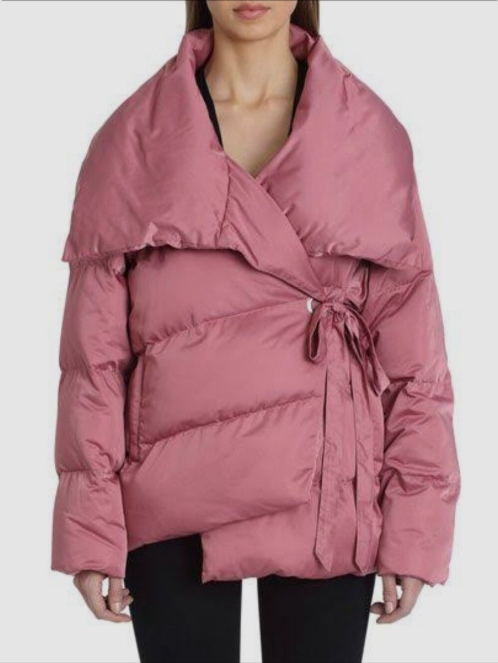 NWT Avec Les Filles Puffer Jacket with Oversized Shawl Collar & Side Tie